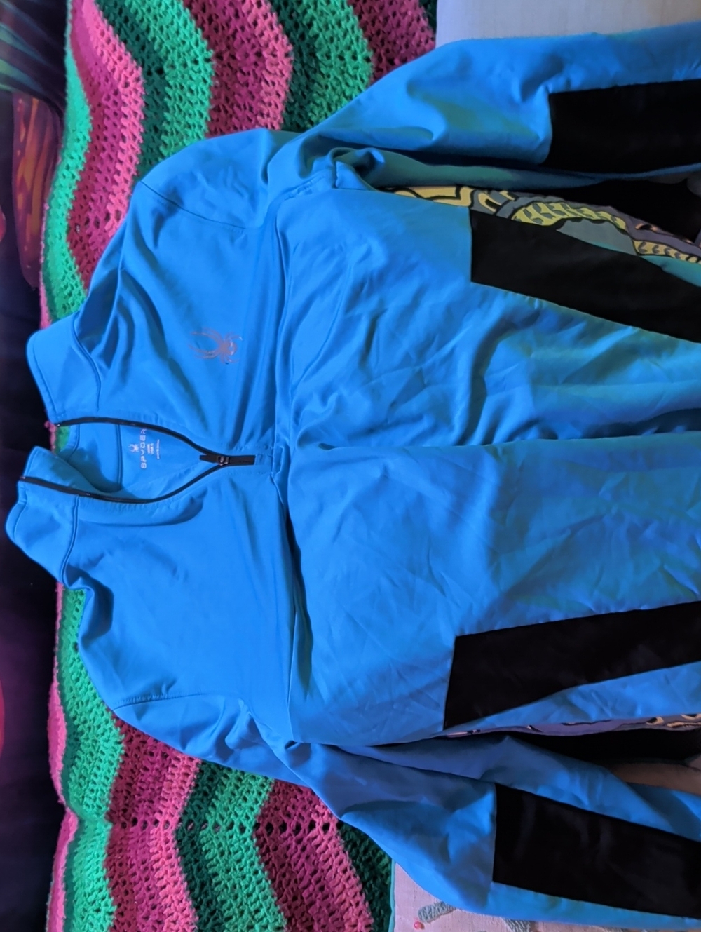 Spyder Teal Blue Men's Athletic Half-Zip Top with Black Trim